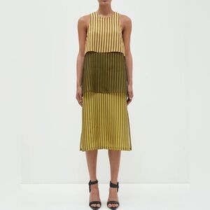 NWT Christian Wijnants Danai Peach Khaki Green Stripes Midi Dress | XL